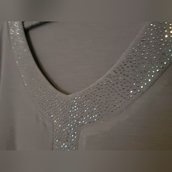 Avenue Women's Plus Black Tunic with Drape Hemline Gem Studded Neckline - 22/24 - Picture 9 of 10